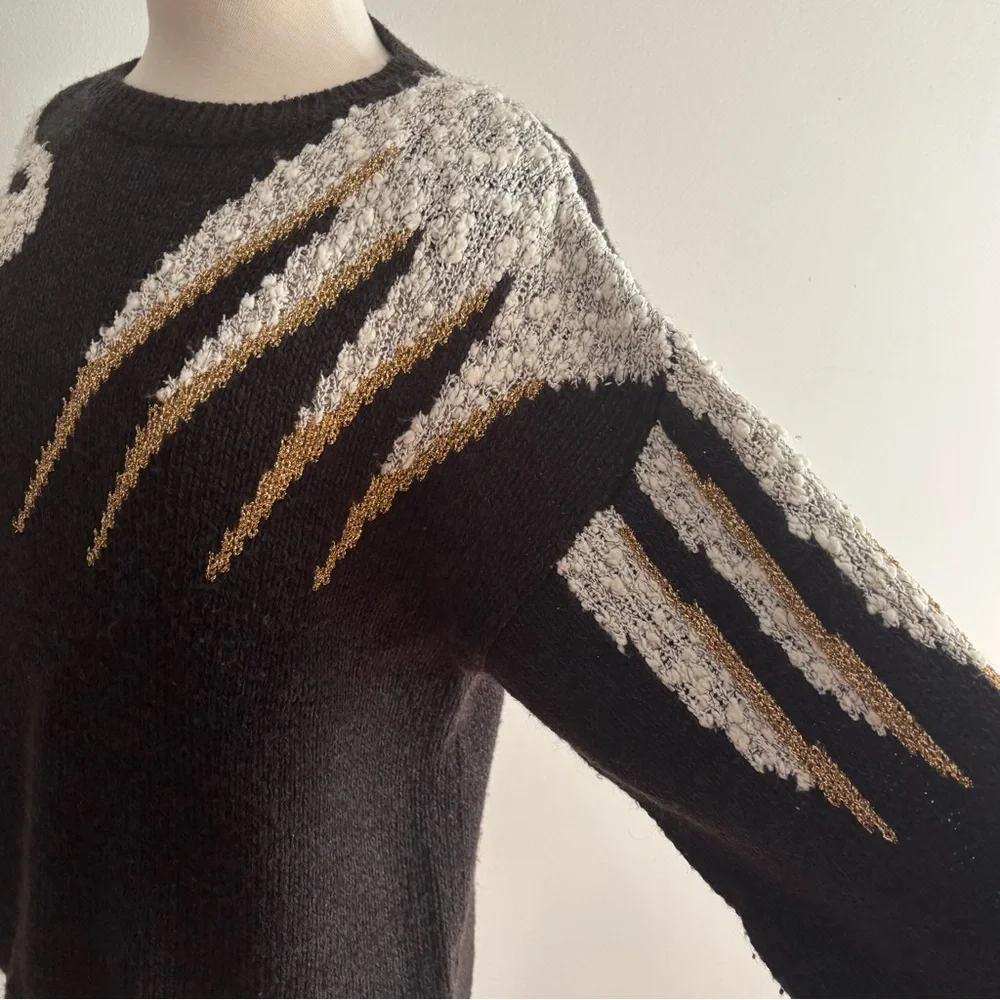 Vintage 1980s White Bird on Charcoal Wool Blend & Lurex Sweater / M - Picture 9 of 10